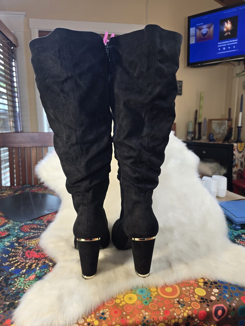 Torrid Faux Suede Metalic-Heeled Slouch Boots - Picture 8 of 16